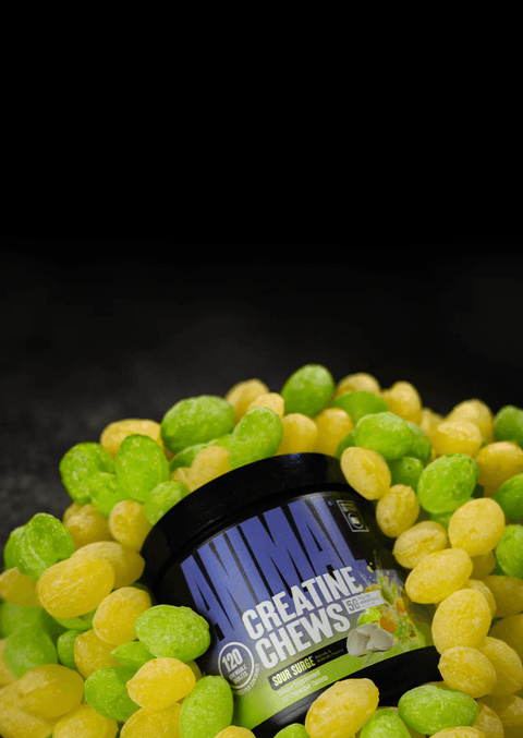 Animal Creatine Chews Sour Surge surrounded by sour grapes