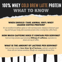 Informational text about 100% Whey Cold Brew Latte Protein