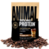 Bag of Animal 100% Whey Protein Powder with coffee beans on a transparent background