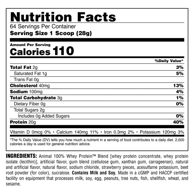 100 Whey Strawberry Supplement Facts 50551423402304