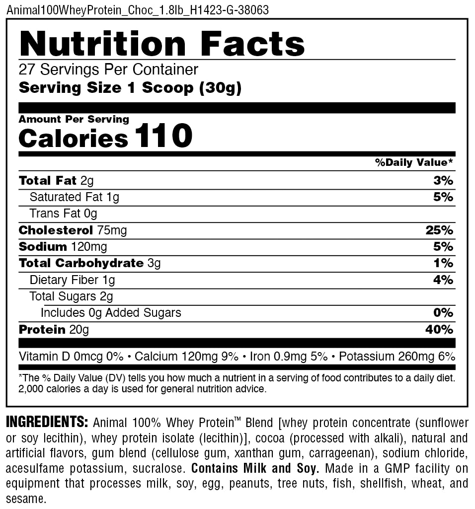 100 Whey Chocolate Supplement Facts 44207238971712