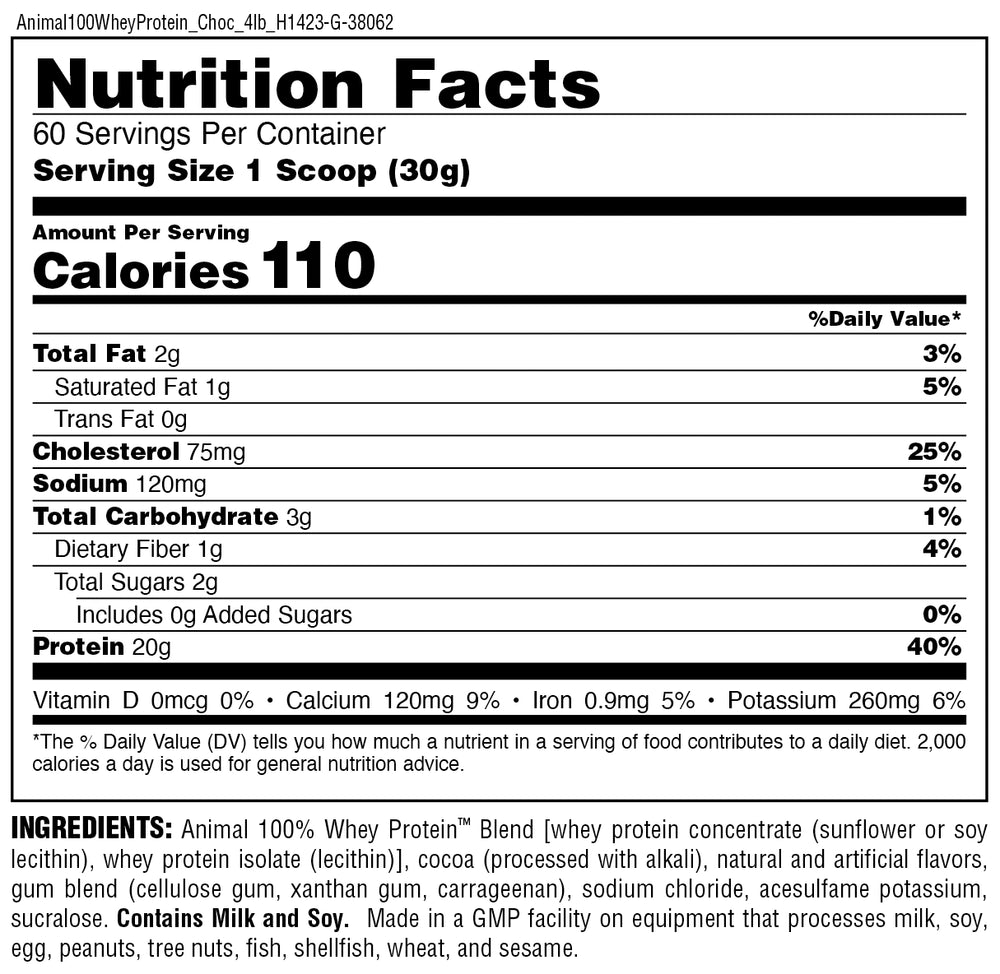 100 Whey Chocolate Supplement Facts 44207238938944