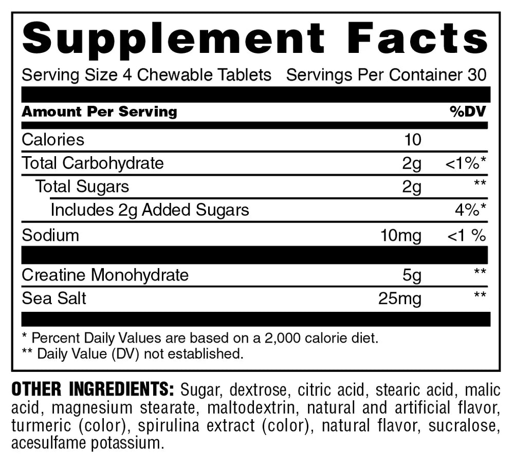 Animal Creatine Chews Sour Surge Nutrition Facts