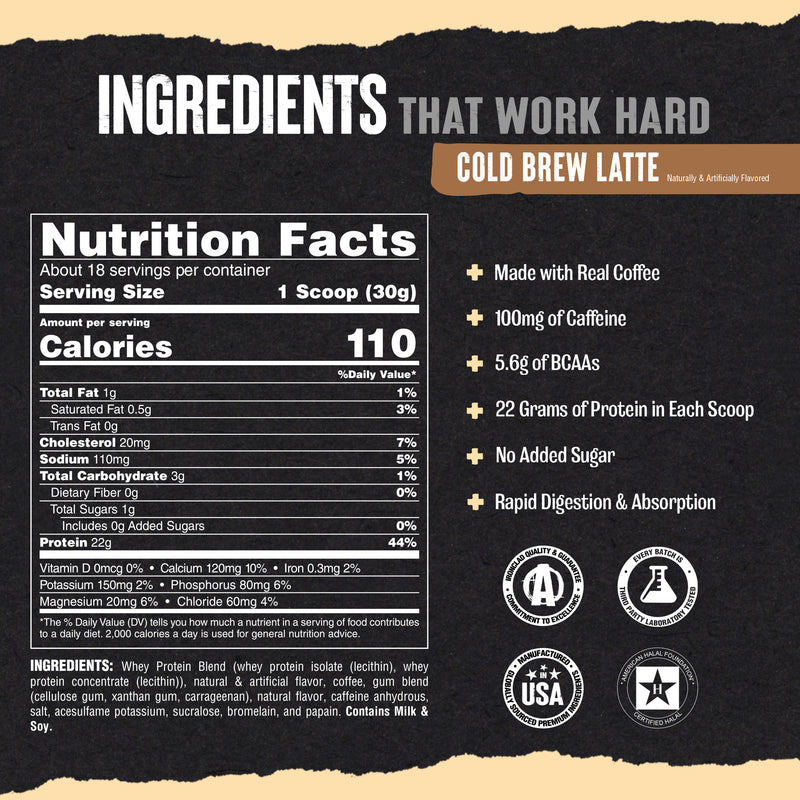 ingredients for iso protein powder with real coffee and caffeine