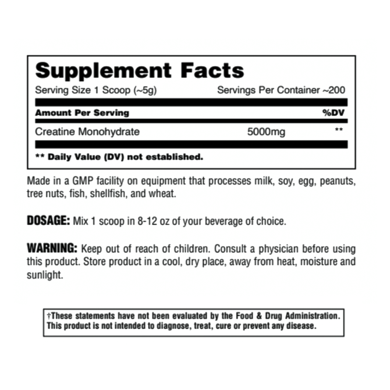 Micronized Creatine Supplement Facts 1000g 43990825763136