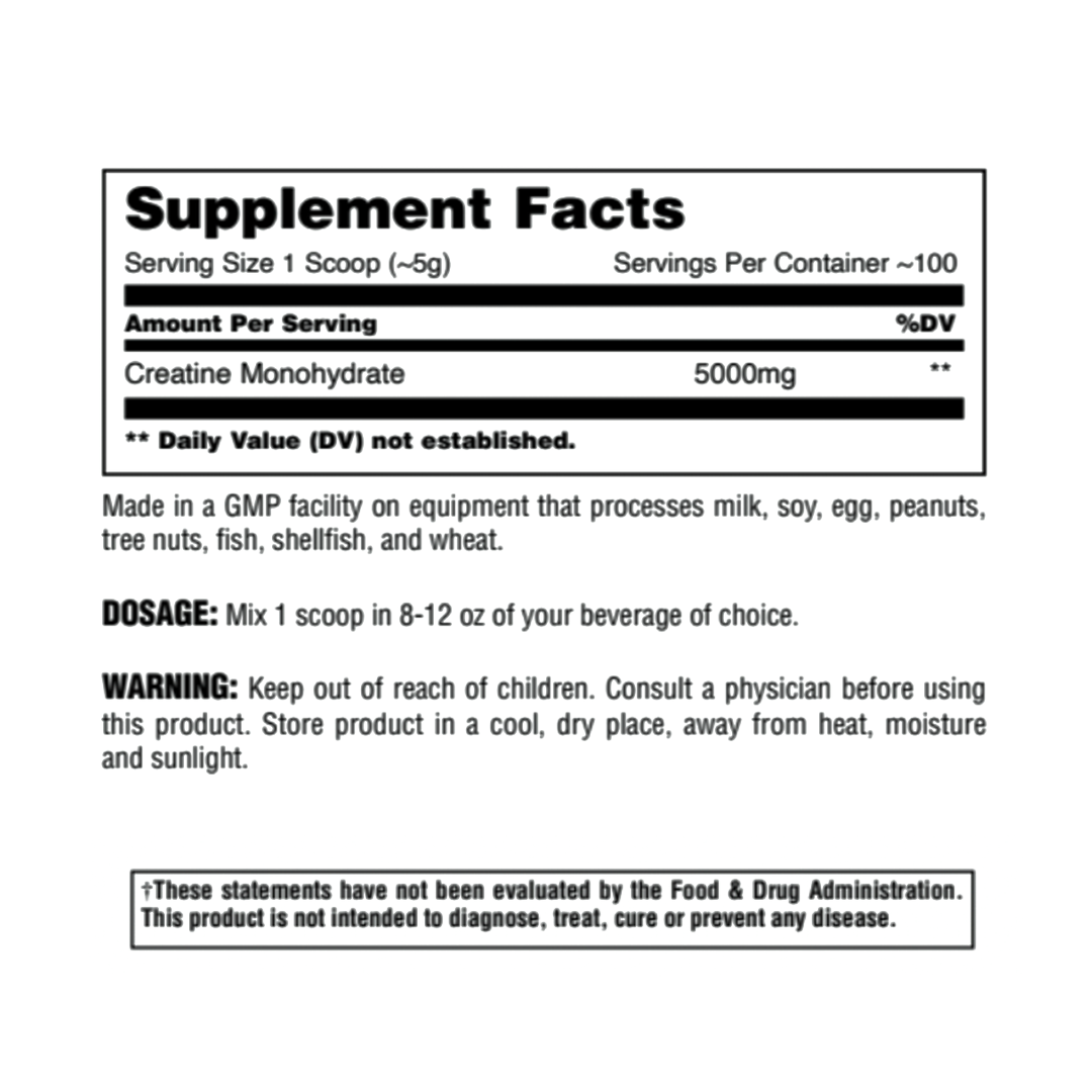 Tabla nutricional oficial de Animal Micronized Creatine 500 g publicada por Animal Pak