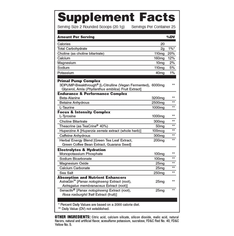 Animal Primal Preworkout Blood Orange Nutrition Facts 50664897347904