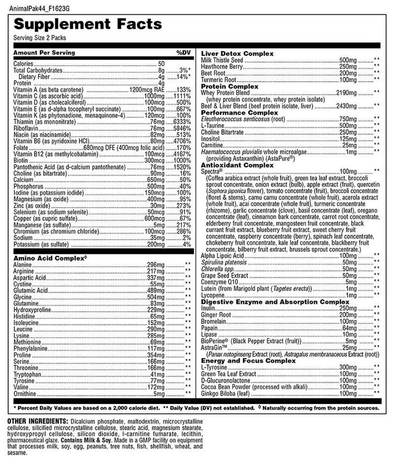 Supplement Facts 44 packs 43986307416384